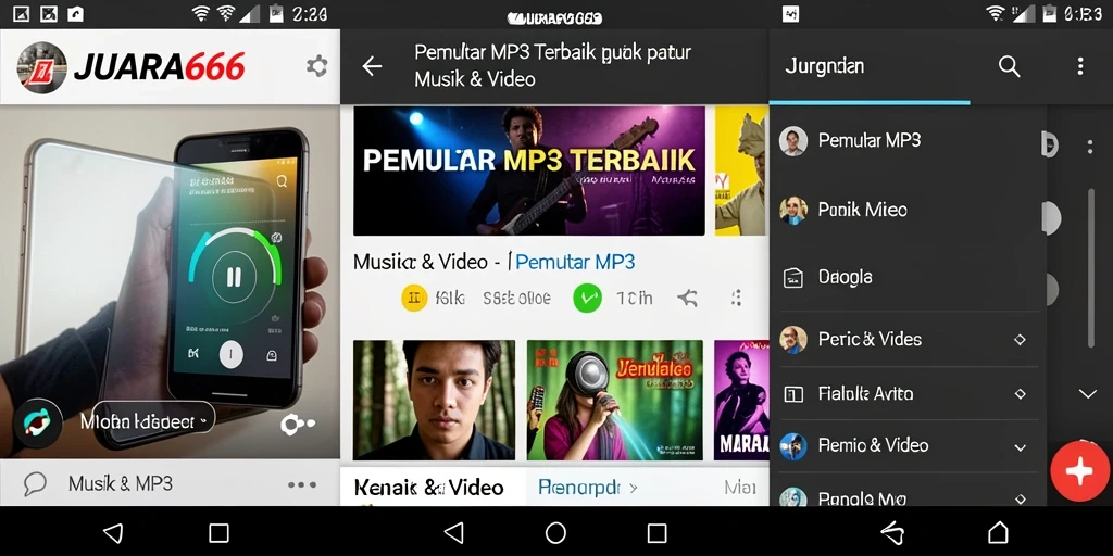 Tampilan antarmuka pemutar MP3 JUARA666 yang intuitif dan menarik.