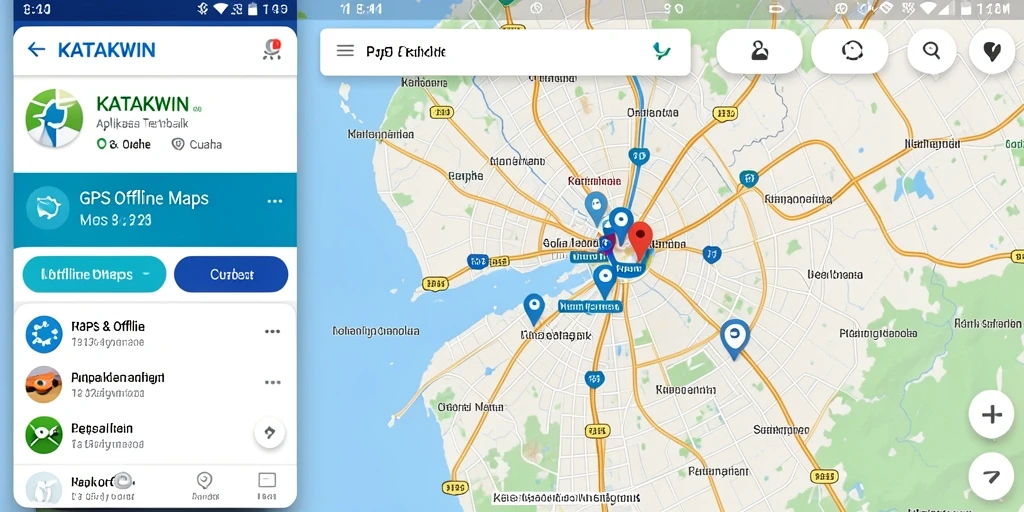 Antarmuka intuitif KATAKWIN dengan peta offline yang akurat untuk navigasi.