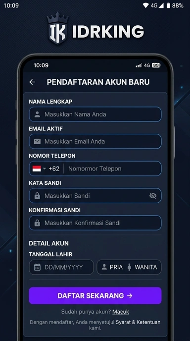 Tampilan halaman daftar idrking